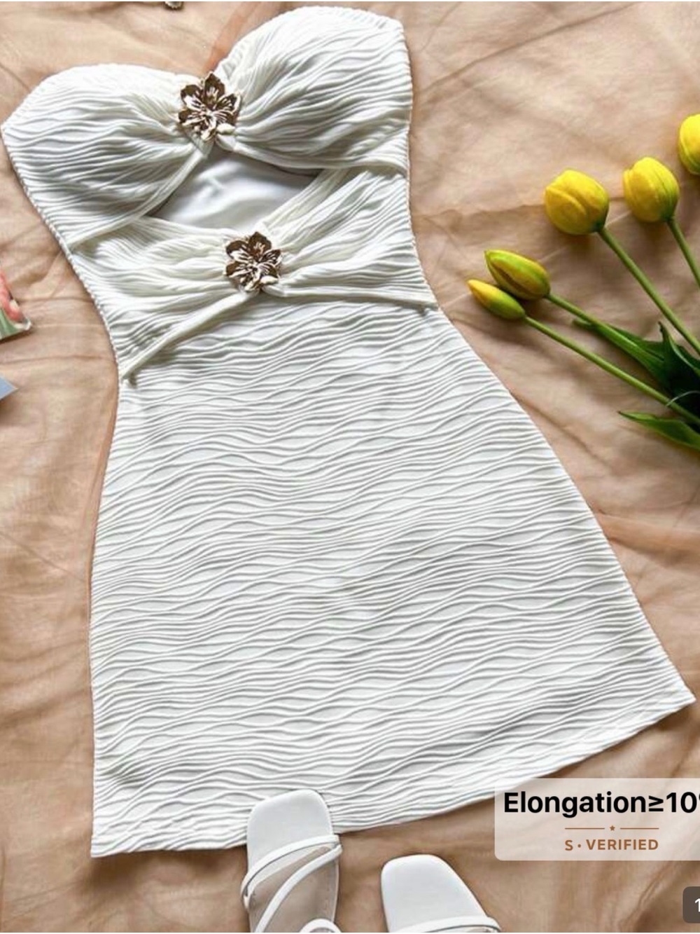 SHEIN White Textured Strapless Floral-Accent Bodycon Dress